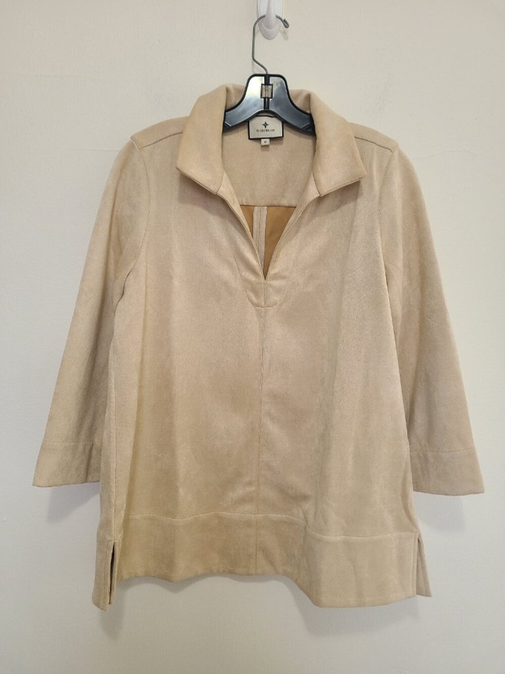 Tuckernuck Bone Suede Margot Stand Collar Blouse Beige size M